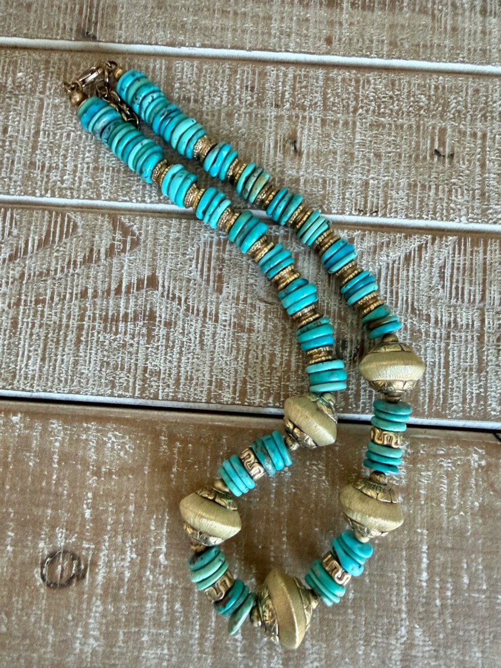 Veronese 925 Turquoise Beaded Mixed Metal Necklace 18K Gold